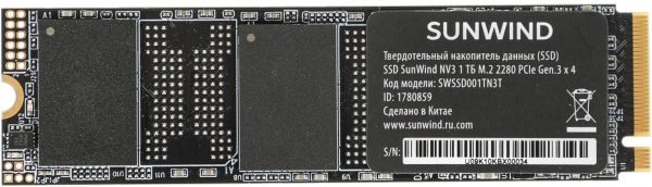 Накопитель SSD SunWind PCI-E 3.0 x4 1Tb SWSSD001TN3T NV3 M.2 2280