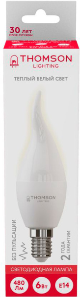 Лампа светодиодная Thomson TH-B2025 6Вт цок.:E14 свеча 220B 3000K св.свеч.бел.теп. Tail Candle (упак.:1шт)
