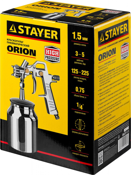 Краскораспылитель Stayer Master 06472-1.5 225л/мин соп.:1.5мм бак:0.75л серебристый