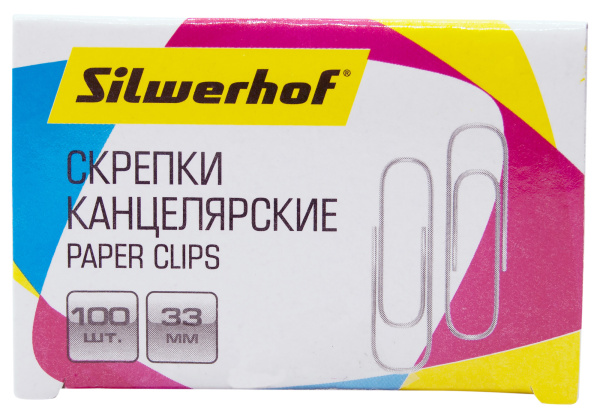 Скрепки Silwerhof 491038 металл оцинкованные 33мм (упак.:100шт) картонная коробка
