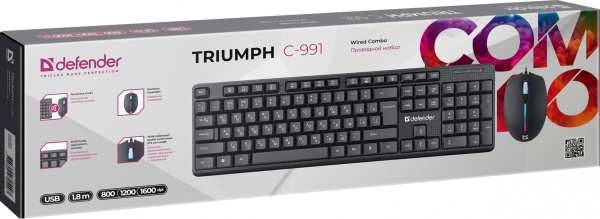 Клавиатура + мышь Defender Triumph C-991 клав:черный мышь:черный/красный USB Multimedia (45991)