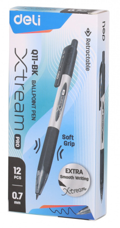 Ручка шариков. автоматическая Deli X-tream EQ11-BK серый мет./черный d=0.7мм черн. черн. резин. манжета