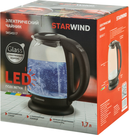 Чайник электрический Starwind SKS4517 1.7л. 2200Вт черный (корпус: стекло)