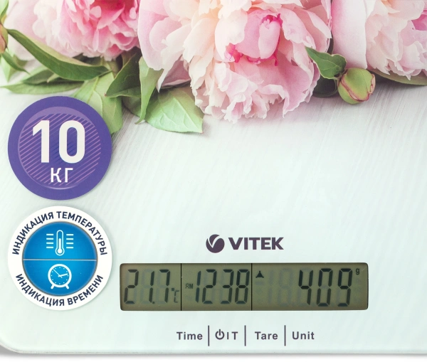 Весы кухонные электронные Vitek VT-2414 макс.вес:10кг белый/цветы
