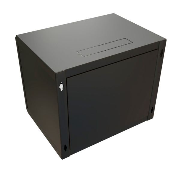 Шкаф коммутационный WRline (WR-TW-1545-SR-RAL9004) настенный 15U 600x450мм пер.дв.металл 2 бок.пан. направл.под винты 60кг черный 370мм 775мм IP20 сталь