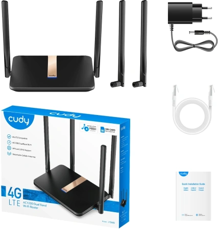 Роутер беспроводной Cudy LT500D AC1200 10/100BASE-TX/4G cat. 4 черный