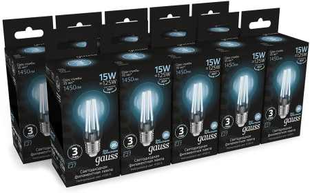 Лампа светодиодная Gauss Filament 102902215 15Вт цок.:E27 груша 220B св.свеч.бел.нейт. (упак.:10шт)
