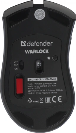 Мышь Defender Warlock GM-709L черный оптическая 2400dpi беспров. USB 7but (52709)