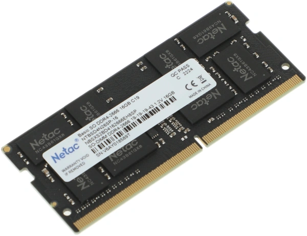 Память DDR4 16Gb 2666MHz Netac NTBSD4N26SP-16 Basic RTL PC4-21300 CL19 SO-DIMM 260-pin 1.2В single rank Ret