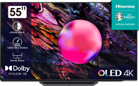 Телевизор OLED Hisense 55" 55A85K Smart черный/4K Ultra HD/DVB-T/120Hz/DVB-T2/DVB-C/DVB-S/DVB-S2/USB