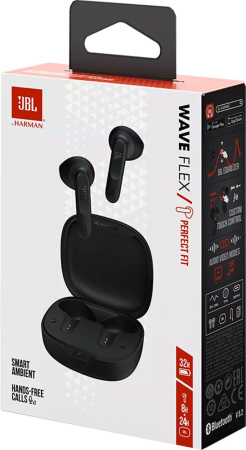 Гарнитура вкладыши JBL Wave Flex черный беспроводные bluetooth в ушной раковине (JBLWFLEXBLK)