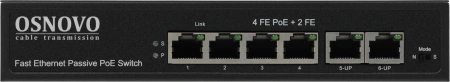 Коммутатор Osnovo SW-20600/A(80W) 6x100Mb 4PoE+ 80W неуправляемый
