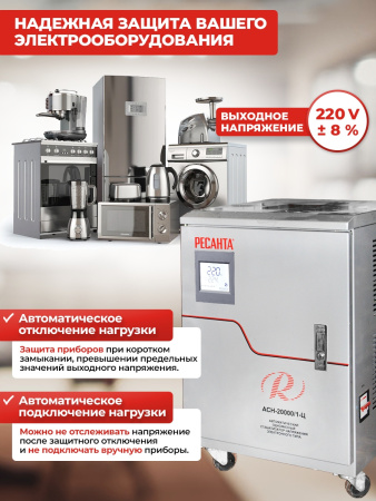 Стабилизатор напряжения Ресанта АСН-20000/1-Ц однофазный серый (63/6/19)