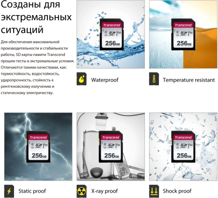 Флеш карта SDXC 256Gb Class10 Transcend TS256GSDC300S w/o adapter