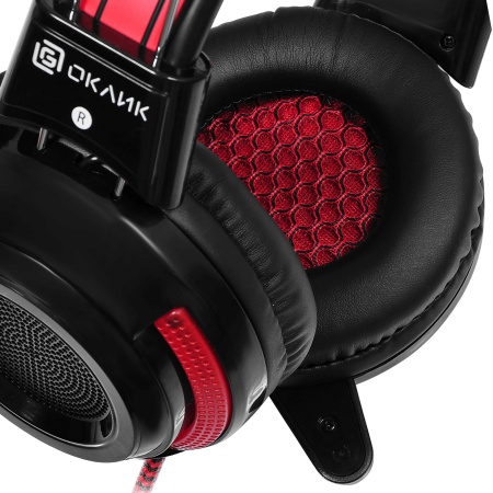 Наушники с микрофоном Оклик HS-G300 ARMAGEDDON черный/красный 2.3м мониторные оголовье (337457)