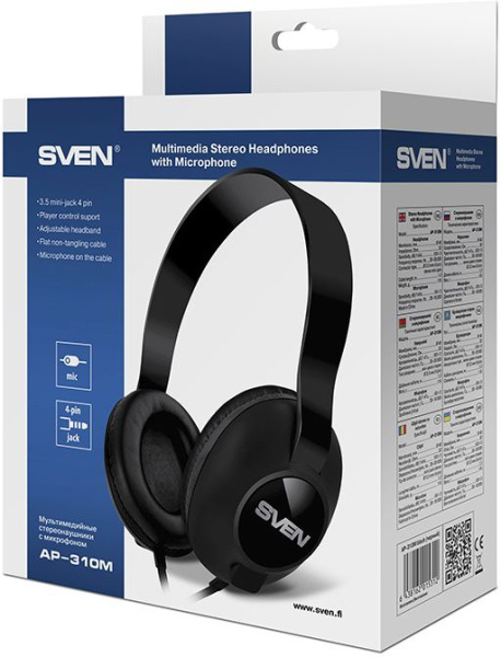 Наушники с микрофоном Sven AP-310M черный 1.2м накладные оголовье (SV-015312)
