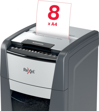 Шредер Rexel Optimum AutoFeed 300M черный с автоподачей (секр.P-5) фрагменты 300лист. 60лтр. скрепки скобы пл.карты