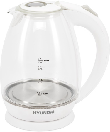 Чайник электрический Hyundai HYK-G2409 1.7л. 2200Вт белый/серебристый корпус: стекло/пластик