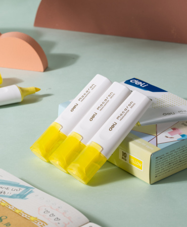 Набор текстовыделителей Deli ES621SYELLOW-P Macaron скошенный пиш. наконечник 1-5мм желтый (10шт.)