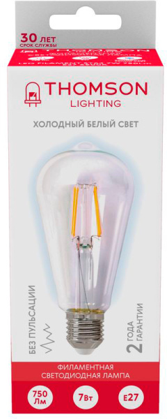 Лампа филам. Thomson Filament TH-B2341 7Вт цок.:E27 эдисон 220B 6500K св.свеч.бел.хол. ST64 (упак.:1шт)
