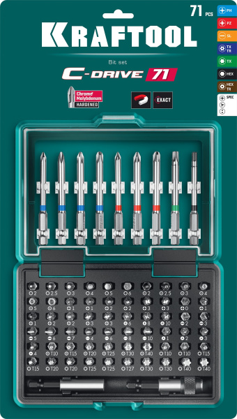 Набор бит Kraftool C-Drive 71 (26067-H71) (71пред.) для шуруповертов/дрелей