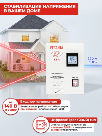 Стабилизатор напряжения Ресанта АСН-10000Н/1-Ц однофазный серый (63/6/18)