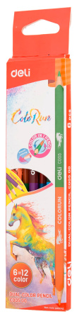 Карандаши цв. Deli EC00500 ColoRun двухцвет. липа 12цв. коробка/европод. (6шт)