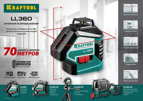 Нивелир лазерн. Kraftool 34645-4 цв.луч. красный