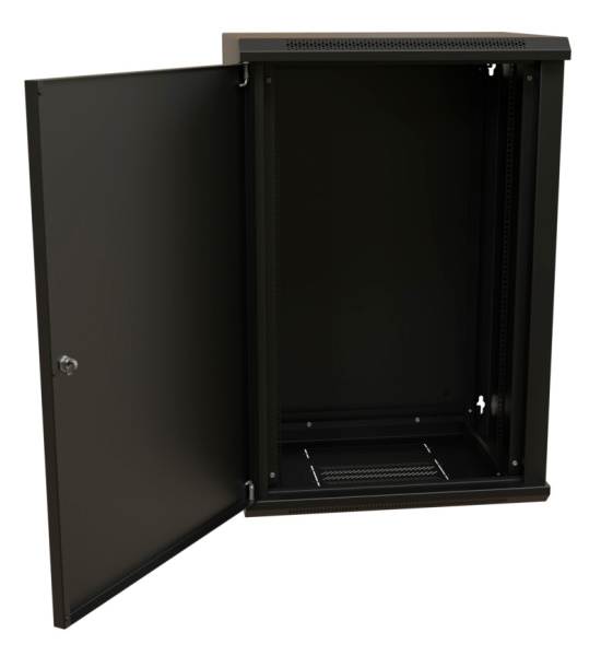 Шкаф коммутационный WRline (WR-TW-2245-SR-RAL9004) настенный 22U 600x450мм пер.дв.металл 2 бок.пан. направл.под винты 60кг черный 370мм 1086мм IP20 сталь