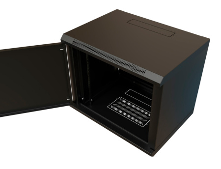 Шкаф коммутационный WRline (WR-TW-1266-SR-RAL9004) настенный 12U 600x600мм пер.дв.металл 2 бок.пан. направл.под винты 60кг черный 520мм 650мм IP20 сталь