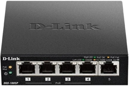 Коммутатор D-Link DGS-1005P DGS-1005P/B3A 5x1Гбит/с 60W неуправляемый