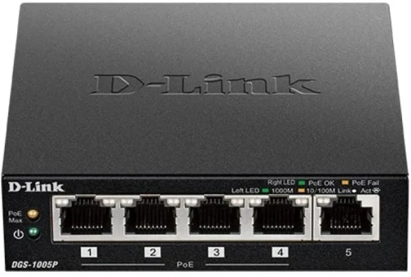 Коммутатор D-Link DGS-1005P DGS-1005P/B3A 5x1Гбит/с 60W неуправляемый