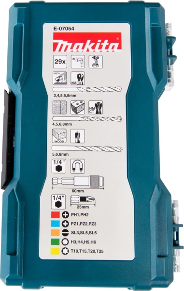 Набор бит и сверл Makita E-07054 универсал. (29пред.) для шуруповертов/дрелей