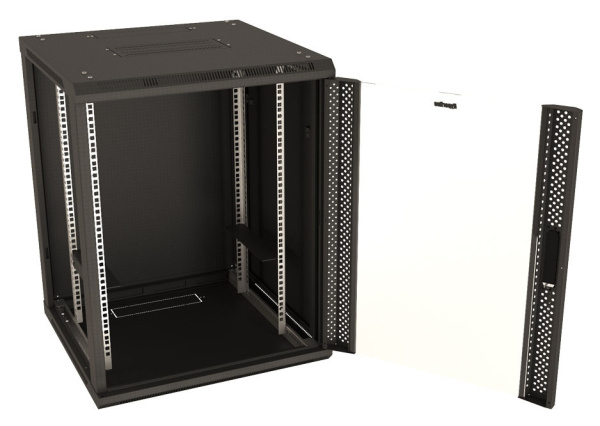 Шкаф коммутационный Hyperline (TWB-FC-1866-GP-RAL9004) настенный 18U 600x600мм пер.дв.стекл 60кг черный 920мм IP20 сталь