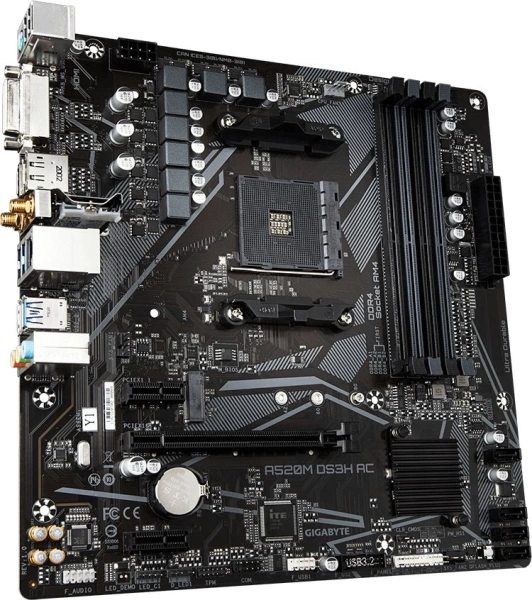Материнская плата Gigabyte A520M DS3H AC Soc-AM4 AMD A520 4xDDR4 mATX AC`97 8ch(7.1) GbLAN RAID+HDMI+DP