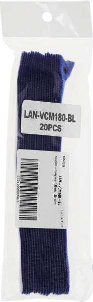 Хомут-липучка Lanmaster LAN-VCM180-BL 180x12мм (упак:20шт) нейлон/полиэтилен внутри помещений синий