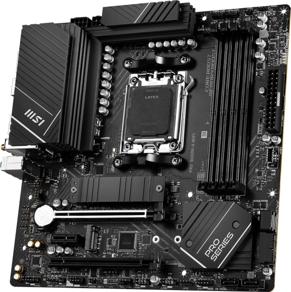 Материнская плата MSI PRO B650M-A WIFI SocketAM5 AMD B650 4xDDR5 mATX AC`97 8ch(7.1) 2.5Gg RAID+VGA+