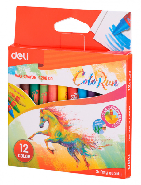 Восковые мелки Deli EC20800 Colorun 12цв. картон.кор./европод.