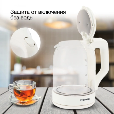 Чайник электрический Starwind SKG1056 1.8л. 2000Вт белый/прозрачный (корпус: стекло)