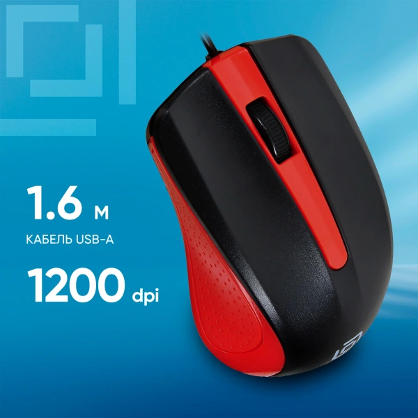 Мышь Оклик 225M черный/красный оптическая (1000dpi) USB (3but)