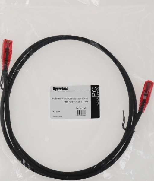 Патч-корд Hyperline PC-LPM-UTP-RJ45-RJ45-C5e-1.5M-LSZH-BK PC-LPM-UTP-RJ45-RJ45-C5E-1.5M UTP RJ-45 вил.-вилка RJ-45 кат.5E 1.5м черный LSZH (уп.:1шт) 24AWG