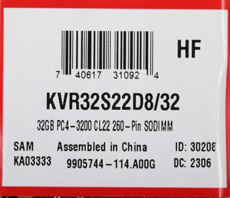 Память DDR4 32Gb 3200MHz Kingston KVR32S22D8/32 VALUERAM RTL PC4-32000 CL22 SO-DIMM 260-pin 1.2В dual rank Ret