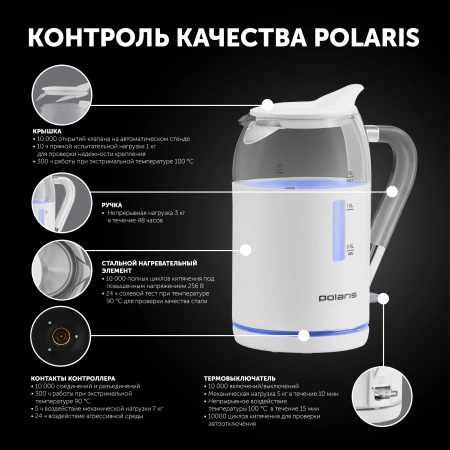 Чайник электрический Polaris PWK 1563CGL 1.5л. 2200Вт белый/прозрачный корпус: стекло/пластик