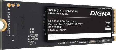 Накопитель SSD Digma PCIe 3.0 x4 512GB DGSM3512GP53T Mega P5 M.2 2280