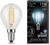 Лампа филам. Gauss Filament 11Вт цок.:E14 шар 220B 4100K св.свеч.бел.нейт. (упак.:10шт) (105801211)