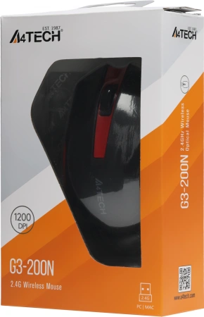 Мышь A4Tech G3-200N черный/красный оптическая 1200dpi беспров. USB 2but