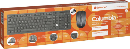 Клавиатура + мышь Defender Columbia C-775 клав:черный мышь:черный USB беспроводная slim Multimedia (45775)