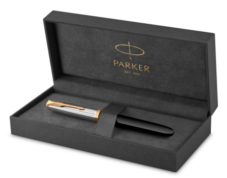 Ручка перьев. Parker 51 Premium (CW2169030) Black St.Steel GT F сталь нержавеющая подар.кор.