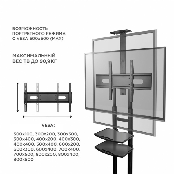 Подставка для телевизора Onkron TS1881 черный 50"-86" макс.105.9кг напольный мобильный