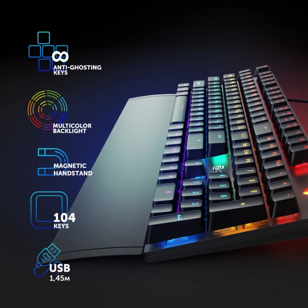 Клавиатура Оклик 935G RAGNAR механическая черный USB Multimedia for gamer LED (подставка для запястий)